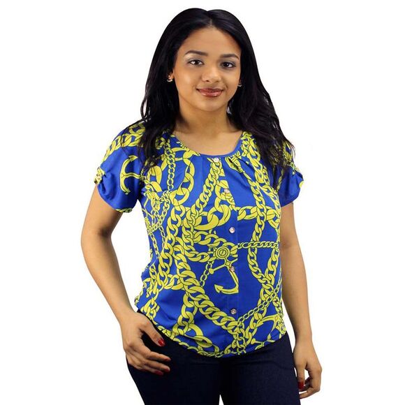 Nautical Faux Button Down Anchor Chain Blouse - Picture 2 of 3